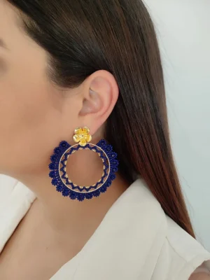 ARETE TEJIDO MANDALA AZUL 3105