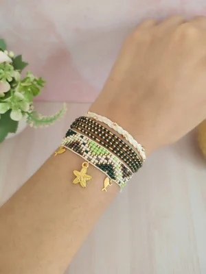 JUEGO PULSERA TEJIDA TRIÁNGULOS VERDE 4157