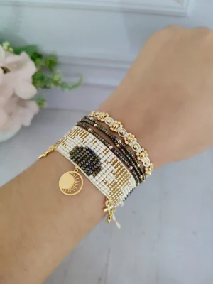 PULSERA TEJIDA BLANCA NEGRA – SOL MARCO 4157