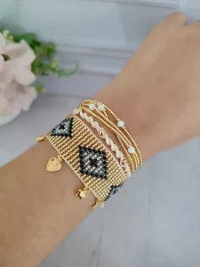PULSERA TEJIDA DORADA ROMBOS - 4157