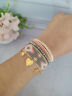 PULSERA TEJIDAD GRIS – CORAZÓN 4157