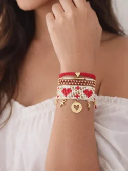 PULSERA TEJIDA CORAZONES ROJOS